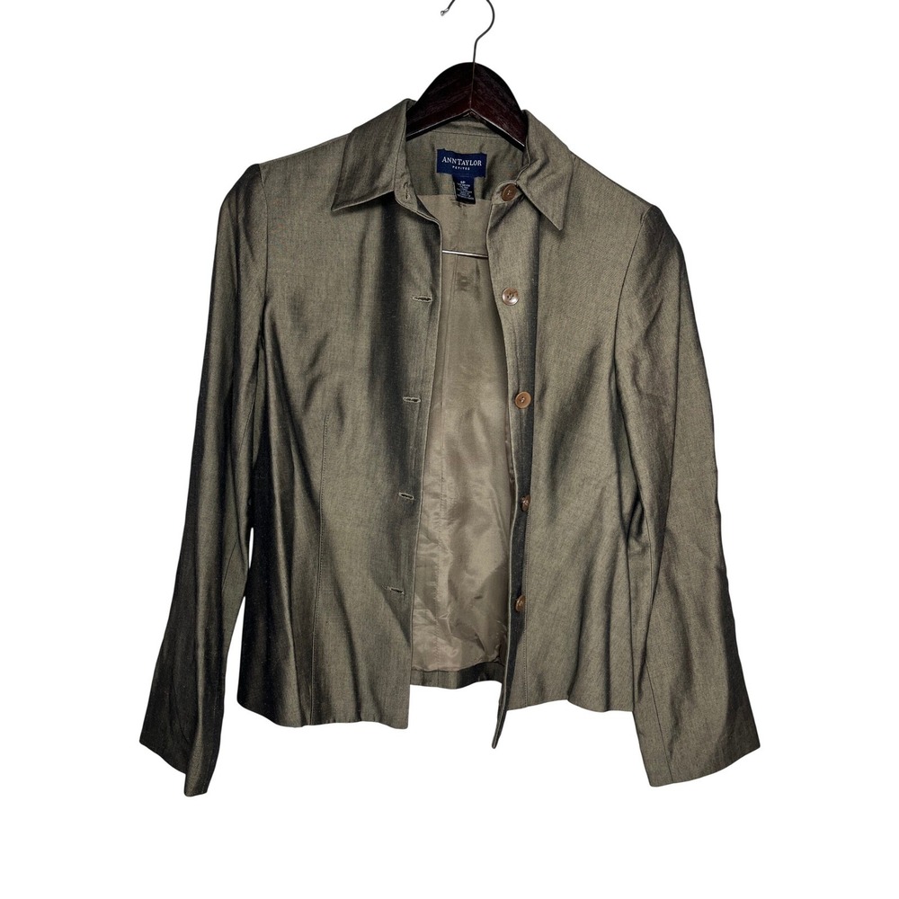 Ann Taylor Petites 90s Minimalist Silk Blend Brown Metallic Blazer Jacket 6P